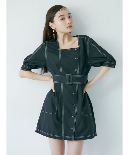 MURUA(ムルーア)の「スクエアネックミニワンピース(ワンピース・レディース・ブラック/グリーン・FREE)」の3枚目の写真