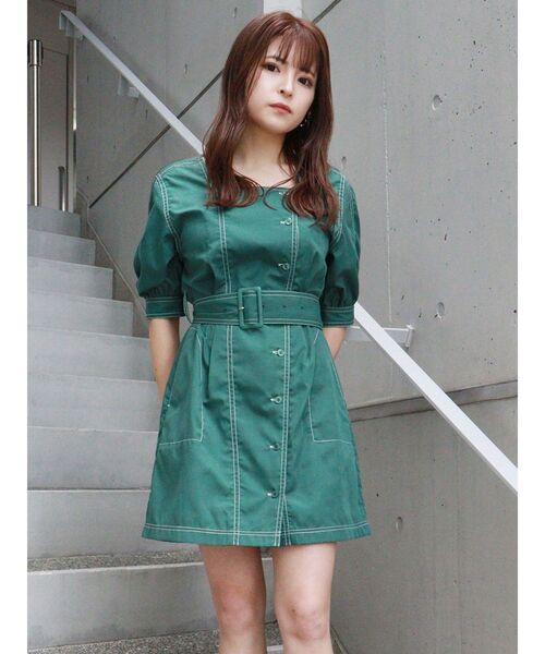 MURUA(ムルーア)の「スクエアネックミニワンピース(ワンピース・レディース・ブラック/グリーン・FREE)」の9枚目の写真
