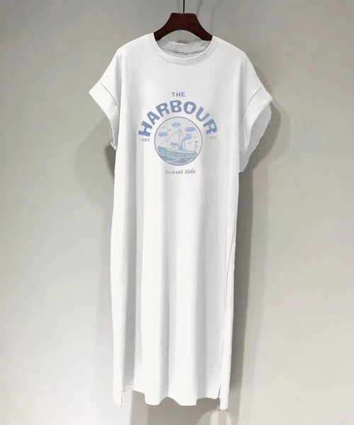 LOPASS(ロパス)の「半袖Tシャツワンピース(ワンピース・レディース・ホワイト/ブラック/グレー/モカ・M/L)」の2枚目の写真