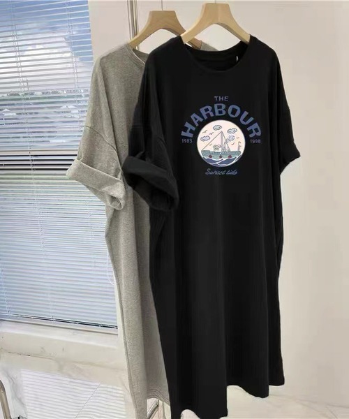 LOPASS(ロパス)の「半袖Tシャツワンピース(ワンピース・レディース・ホワイト/ブラック/グレー/モカ・M/L)」の1枚目の写真