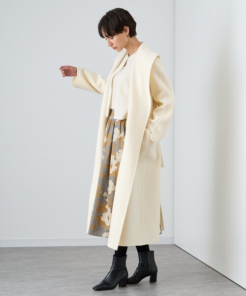 美品アナイシャルムビーバーショールカラーコートANAYIホワイト アナイ