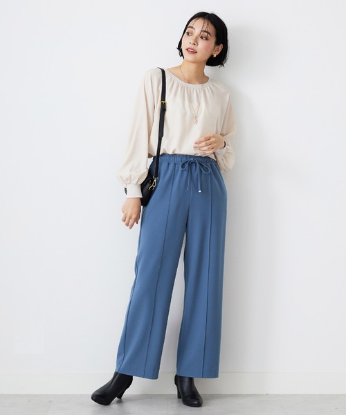 BELLUNA PLUS(ベルーナ)の「ストレッチ素材美脚ワイドパンツ60丈(その他パンツ・レディース・ブラウン系その他/ブルーグレー/グレー系その他/杢グレー・LARGE/X-LARGE/SMALL/MEDIUM)」の13枚目の写真