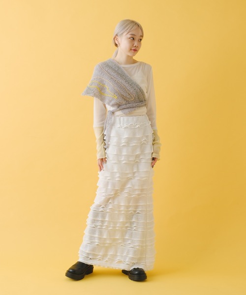 Kastane(カスタネ)の「【C -cie-】 contour scarf(ストール/ショール・レディース・ホワイト/ライトグレー・FREE)」の17枚目の写真