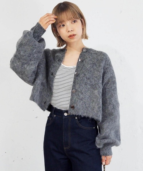 tiptop(ティップトップ)の「【wool】シャギーショート丈カーディガン(カーディガン/ボレロ・レディース・ピンク/ライム/チャコールグレー/アイボリー/ブルー系その他/グレー/グリーン・FREE)」の15枚目の写真
