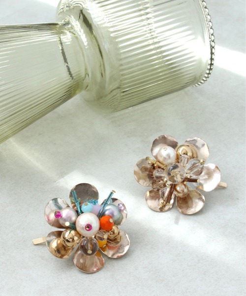 セール】コットンパール×パーツMIXフラワーヘアカフ（ヘアゴム