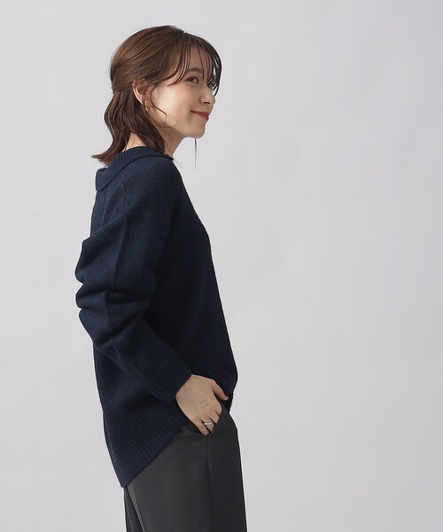 SHOO・LA・RUE（シューラルー）の「◆すっきり見え 衿付き ふわふわ ゆったりニット（ニット/セーター・レディース・オフホワイト/ネイビー/ベージュ・00）」の12枚目の写真