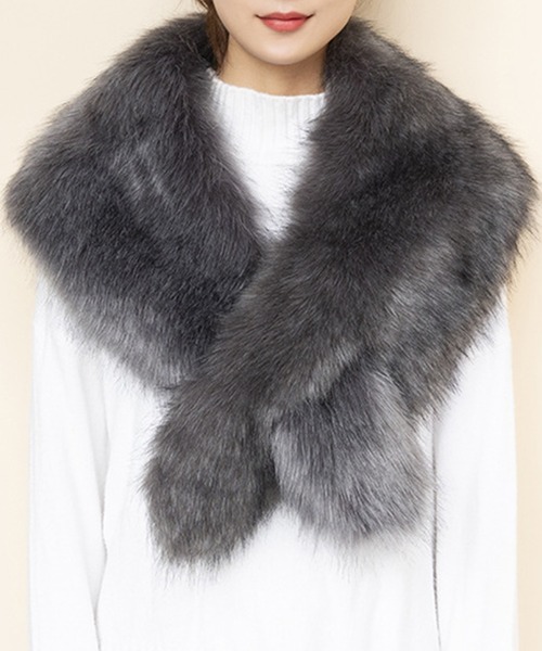 DAY CLOSET（デイ クローゼット）の「レディース ショール風フェイクファーティペット（ネックウォーマー/スヌード・レディース・グレー/ブラウン/ホワイト/ブラック・ONE SIZE）」の5枚目の写真
