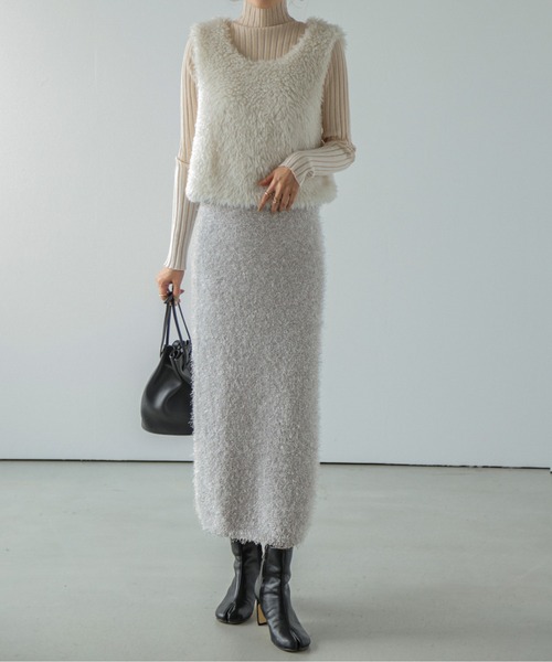 AMELY（エミリー）の「シャギーニットスカート（スカート・レディース・ベージュ/グレー/ピンク系その他/ブラック・フリー）」の3枚目の写真