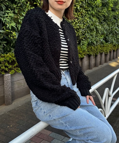 LEPSIM（レプシィム）の「5ゲージループショートカーディガン　990513（カーディガン/ボレロ・レディース・ライトグレー/アイボリー/ブラック・FREE）」の3枚目の写真