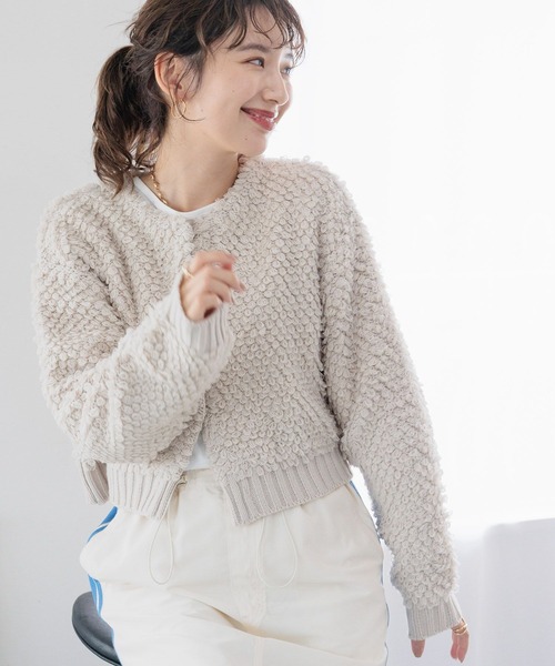 LEPSIM（レプシィム）の「5ゲージループショートカーディガン　990513（カーディガン/ボレロ・レディース・ライトグレー/アイボリー/ブラック・FREE）」の5枚目の写真