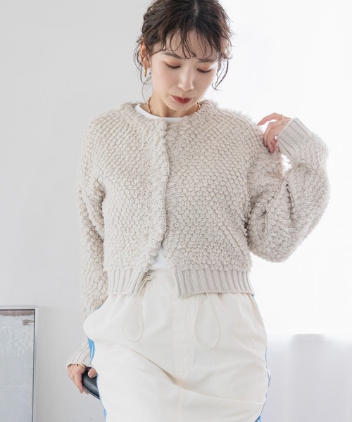 LEPSIM（レプシィム）の「5ゲージループショートカーディガン　990513（カーディガン/ボレロ・レディース・ライトグレー/アイボリー/ブラック・FREE）」の6枚目の写真