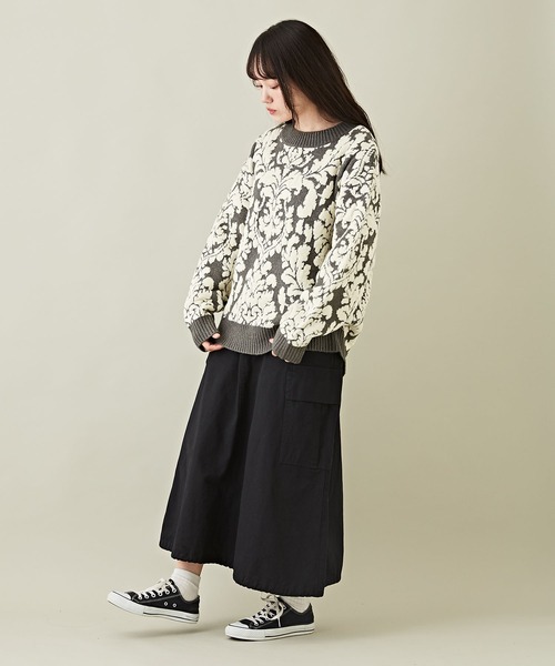 CUBE SUGAR（キューブシュガー）の「ブークレジャガードバロック柄プルオーバーニット（ニット/セーター・レディース・ネイビー/ブラウン/チャコールグレー・M）」の6枚目の写真