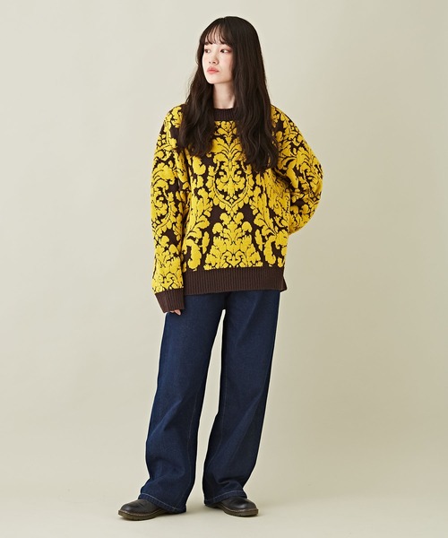 CUBE SUGAR（キューブシュガー）の「ブークレジャガードバロック柄プルオーバーニット（ニット/セーター・レディース・ネイビー/ブラウン/チャコールグレー・M）」の9枚目の写真