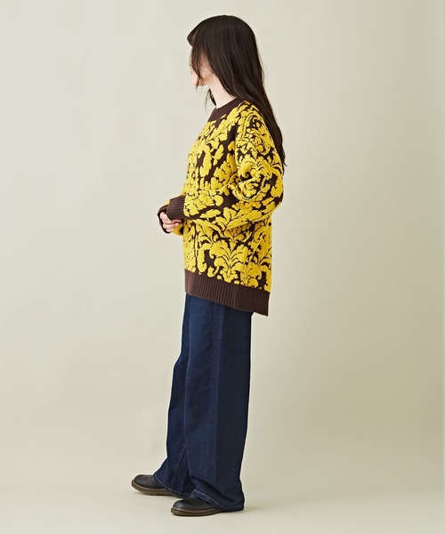 CUBE SUGAR（キューブシュガー）の「ブークレジャガードバロック柄プルオーバーニット（ニット/セーター・レディース・ネイビー/ブラウン/チャコールグレー・M）」の10枚目の写真