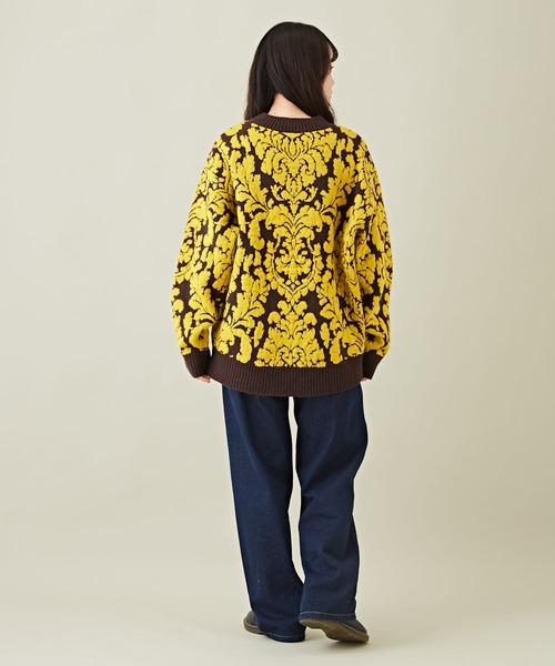 CUBE SUGAR（キューブシュガー）の「ブークレジャガードバロック柄プルオーバーニット（ニット/セーター・レディース・ネイビー/ブラウン/チャコールグレー・M）」の11枚目の写真