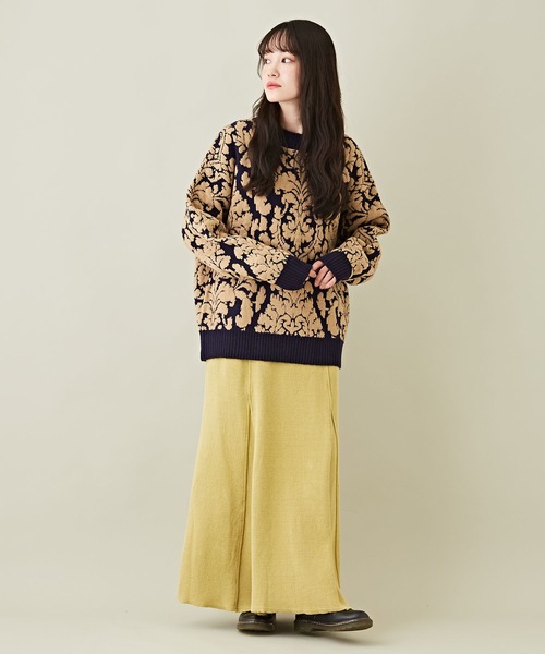 CUBE SUGAR（キューブシュガー）の「ブークレジャガードバロック柄プルオーバーニット（ニット/セーター・レディース・ネイビー/ブラウン/チャコールグレー・M）」の12枚目の写真