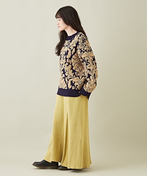 CUBE SUGAR（キューブシュガー）の「ブークレジャガードバロック柄プルオーバーニット（ニット/セーター・レディース・ネイビー/ブラウン/チャコールグレー・M）」の13枚目の写真