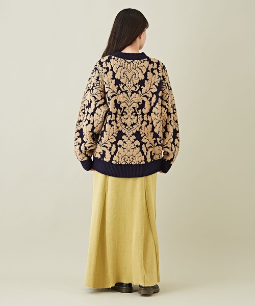 CUBE SUGAR（キューブシュガー）の「ブークレジャガードバロック柄プルオーバーニット（ニット/セーター・レディース・ネイビー/ブラウン/チャコールグレー・M）」の14枚目の写真