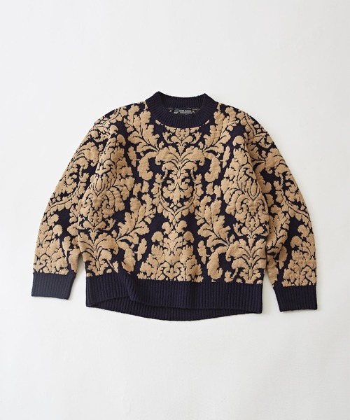 CUBE SUGAR（キューブシュガー）の「ブークレジャガードバロック柄プルオーバーニット（ニット/セーター・レディース・ネイビー/ブラウン/チャコールグレー・M）」の15枚目の写真