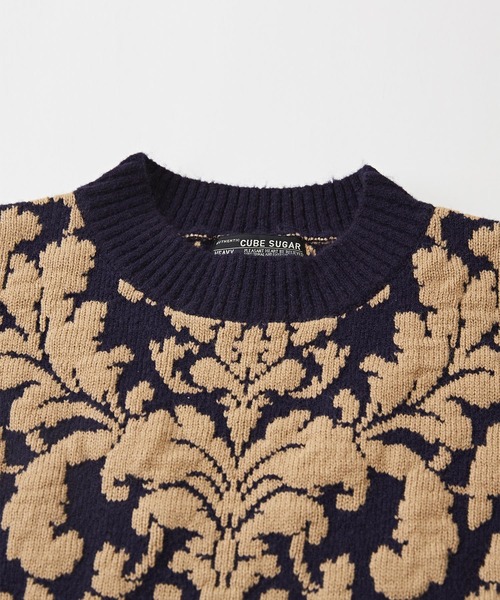 CUBE SUGAR（キューブシュガー）の「ブークレジャガードバロック柄プルオーバーニット（ニット/セーター・レディース・ネイビー/ブラウン/チャコールグレー・M）」の16枚目の写真