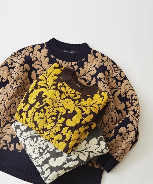 CUBE SUGAR（キューブシュガー）の「ブークレジャガードバロック柄プルオーバーニット（ニット/セーター・レディース・ネイビー/ブラウン/チャコールグレー・M）」の21枚目の写真