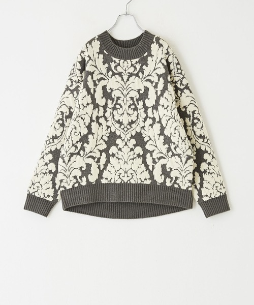 CUBE SUGAR（キューブシュガー）の「ブークレジャガードバロック柄プルオーバーニット（ニット/セーター・レディース・ネイビー/ブラウン/チャコールグレー・M）」の22枚目の写真