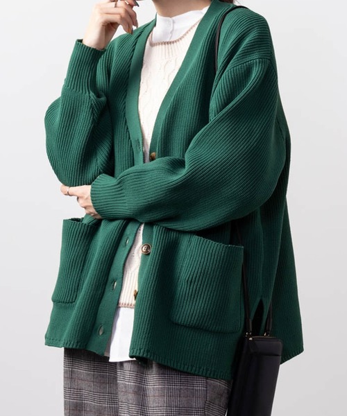 NAVY(ネイビー)の「NAVY 洗えるニット スポンディングカラーカーディガン(ニット/セーター・レディース・ブラック/ブルー系その他/ライトベージュ/グリーン/ライトグレー・L/M)」の4枚目の写真