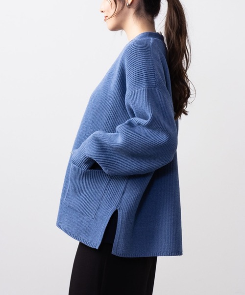 NAVY(ネイビー)の「NAVY 洗えるニット スポンディングカラーカーディガン(ニット/セーター・レディース・ブラック/ブルー系その他/ライトベージュ/グリーン/ライトグレー・L/M)」の11枚目の写真