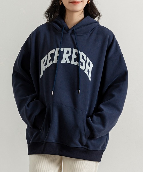 DAY CLOSET(デイ クローゼット)の「レディース 長袖ルーズシルエット英字フードロゴスウェット(スウェット・レディース・レッド/ネイビー/杢グレー・FREE)」の14枚目の写真