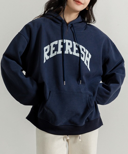 DAY CLOSET(デイ クローゼット)の「レディース 長袖ルーズシルエット英字フードロゴスウェット(スウェット・レディース・レッド/ネイビー/杢グレー・FREE)」の13枚目の写真