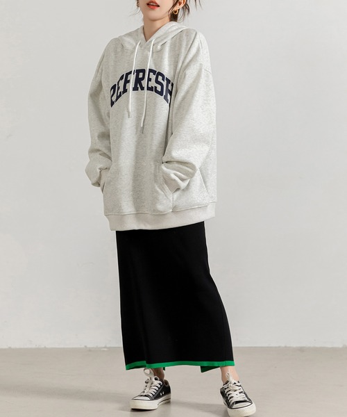 DAY CLOSET(デイ クローゼット)の「レディース 長袖ルーズシルエット英字フードロゴスウェット(スウェット・レディース・レッド/ネイビー/杢グレー・FREE)」の8枚目の写真