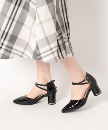 ゴールドライン円柱ヒールダブルストラップパンプス 結婚式二次会 パーティー 24SS