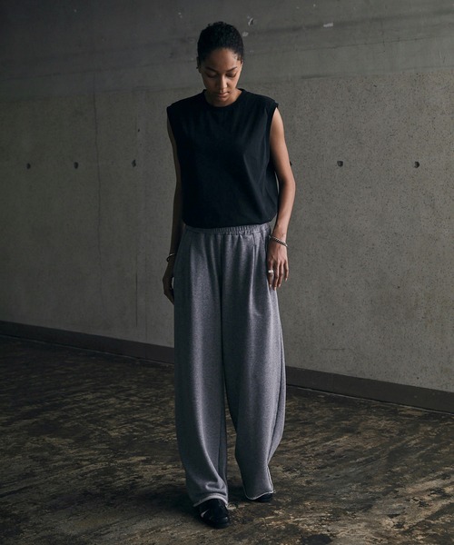 CALLLNE 2tuck Cutoff Sweat Slacks 黒 CALLNE スウェットパンツ ジャージ 「CALLNE」2tuck Cutoff