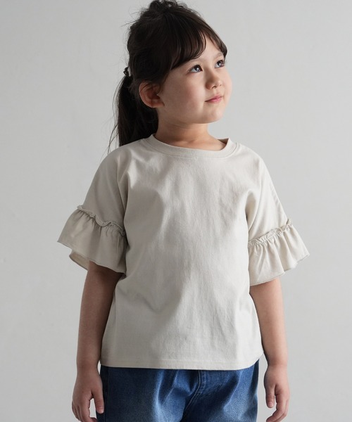 PUPPAPUPO（プッパプーポ）の「袖フリル 半袖 Tシャツ（Tシャツ/カットソー・キッズ・ベージュ/グレー/アイボリー/グレイッシュベージュ/ミント/ベビーピンク・80/90/100/110）」の4枚目の写真