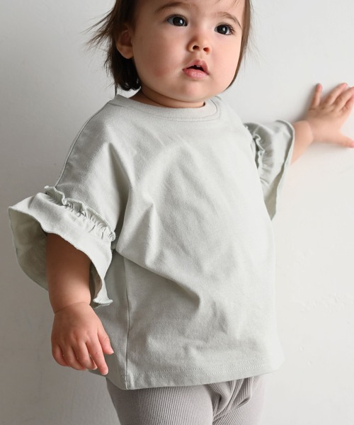 PUPPAPUPO（プッパプーポ）の「袖フリル 半袖 Tシャツ（Tシャツ/カットソー・キッズ・ベージュ/グレー/アイボリー/グレイッシュベージュ/ミント/ベビーピンク・80/90/100/110）」の5枚目の写真