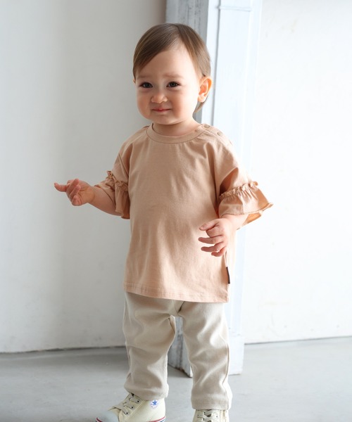 PUPPAPUPO（プッパプーポ）の「袖フリル 半袖 Tシャツ（Tシャツ/カットソー・キッズ・ベージュ/グレー/アイボリー/グレイッシュベージュ/ミント/ベビーピンク・80/90/100/110）」の9枚目の写真