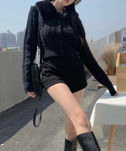 Vipoa(ヴィポア)の「fur collar retro cable knit cardigan(カーディガン/ボレロ・レディース・アイボリー/ブラック/ベージュ・FREE)」の21枚目の写真