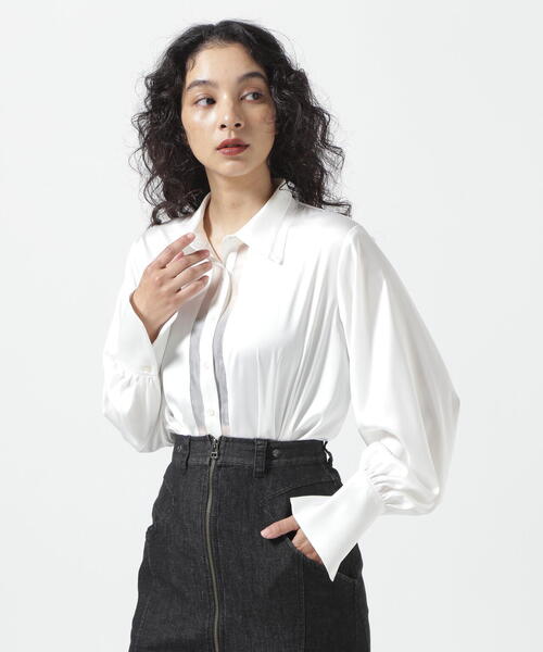 AULA（アウラ）の「AULA/アウラ/Sheer Trim Silk Touch Shirt（シャツ/ブラウス・レディース・ホワイト/ブラック・F）」の12枚目の写真
