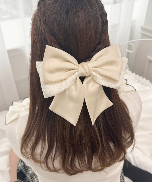 【新品未使用】　新品アレクリポンバレッタ　ベージュ apres jour×ARIAZ】レースデザインヘアリボンバレッタ（バレッタ/ヘア