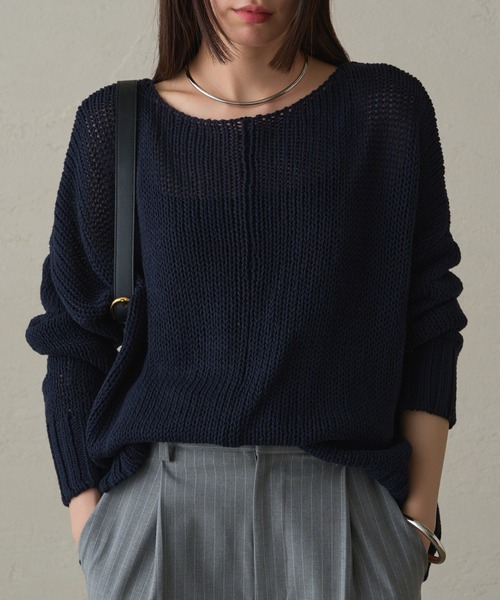LOUNGEDRESS（ラウンジドレス）の「コットンワイドニット（ニット/セーター・レディース・ネイビー/オフホワイト/ピンク・FREE）」の3枚目の写真
