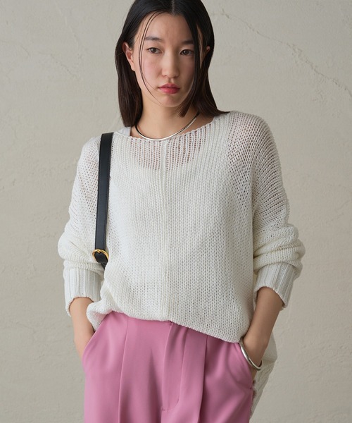 LOUNGEDRESS（ラウンジドレス）の「コットンワイドニット（ニット/セーター・レディース・ネイビー/オフホワイト/ピンク・FREE）」の9枚目の写真