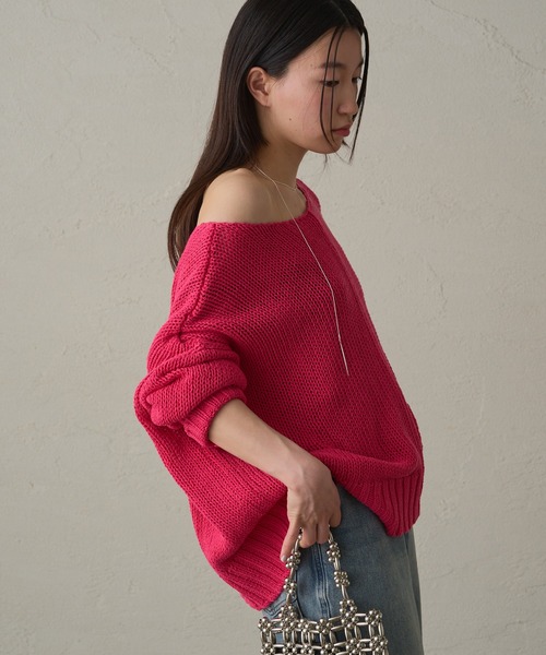 LOUNGEDRESS（ラウンジドレス）の「コットンワイドニット（ニット/セーター・レディース・ネイビー/オフホワイト/ピンク・FREE）」の18枚目の写真