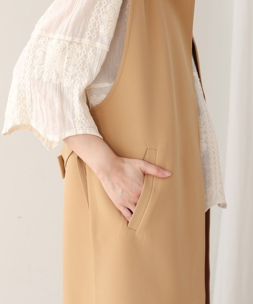 BACKベルトボタン付きシンプルジレ WEB限定】BACKベルトボタン付きシンプルジレ