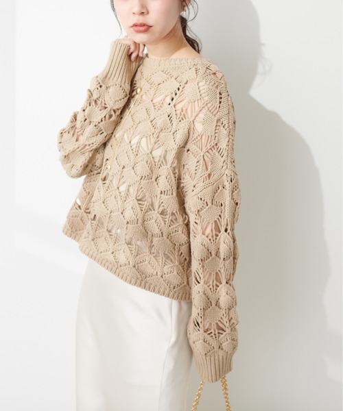 natural couture（ナチュラルクチュール）の「ハンドニット風透かし編みニット（ニット/セーター・レディース・レッド/ベージュ/グレイッシュベージュ・FREE）」の16枚目の写真