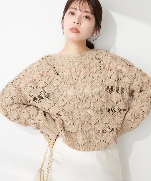 natural couture（ナチュラルクチュール）の「ハンドニット風透かし編みニット（ニット/セーター・レディース・レッド/ベージュ/グレイッシュベージュ・FREE）」の18枚目の写真