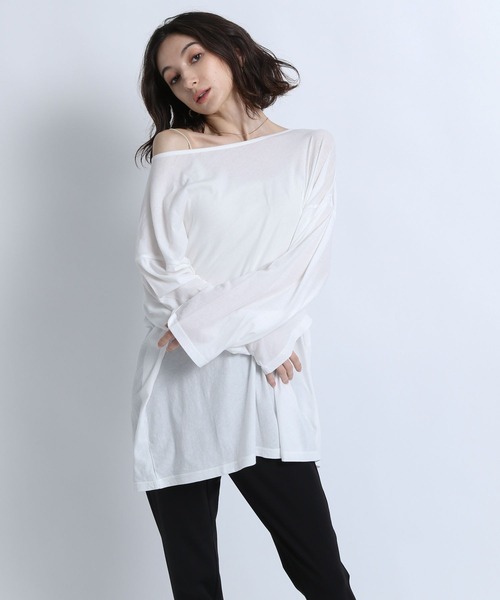 eL（エル）の「【eL】Sheer Loose Tee LS/100528（Tシャツ/カットソー・レディース・ブラック/ホワイト/ライトグリーン/ピンク系その他・FREE）」の9枚目の写真