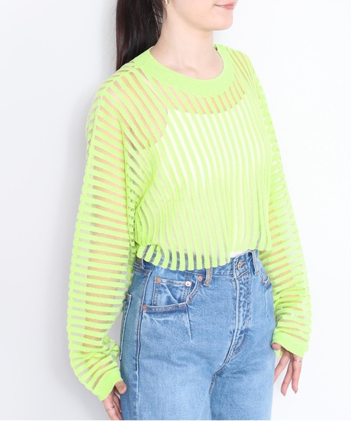 【返品?交換対象商品】 セール】シアーストライプショートニット（ニット/セーター トップス