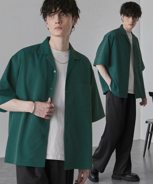 MONO-MART（モノマート）の「【セットアップ】綾トロミ オーバーサイズ 半袖オープンカラーシャツ＋ワイドイージーパンツ（セットアップ・メンズ・グレイッシュベージュ/ダークネイビー/ブラック/チャコールグレー/ライトグレー/モカ/ブルーグリーン/アイボリー・M/L）」の7枚目の写真