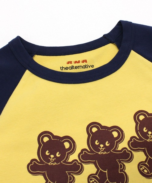 RNA(アールエヌエー)の「M2236 3匹の熊ちびラグランT(Tシャツ/カットソー・レディース・マスタード/ホワイト/ホワイト×ネイビー・MEDIUM)」の9枚目の写真