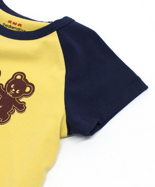 RNA(アールエヌエー)の「M2236 3匹の熊ちびラグランT(Tシャツ/カットソー・レディース・マスタード/ホワイト/ホワイト×ネイビー・MEDIUM)」の7枚目の写真